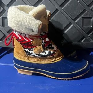 Khombu Jenna Lace Up Knit Leather Winter Duck Boots Size 7